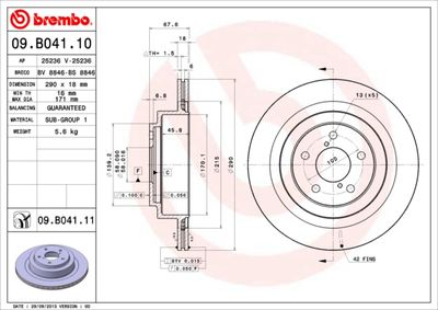 BREMBO 09.B041.11 Тормозные диски  для SUBARU OUTBACK (Субару Оутбакk)