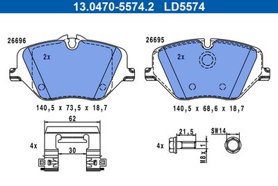 комплект спирачно феродо, дискови спирачки ATE 13.0470-5574.2