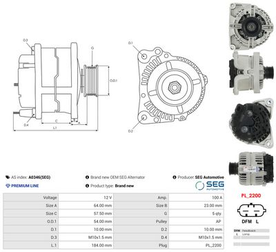 GENERATOR / ALTERNATOR AS-PL A0346SEG 4