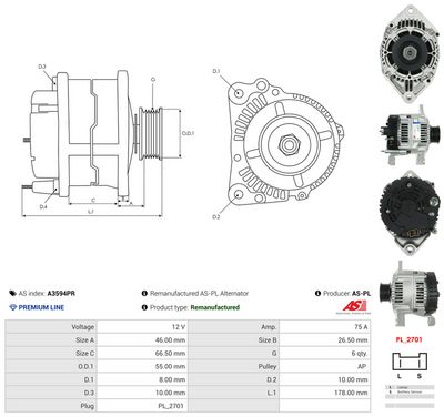 GENERATOR / ALTERNATOR AS-PL A3594PR 4