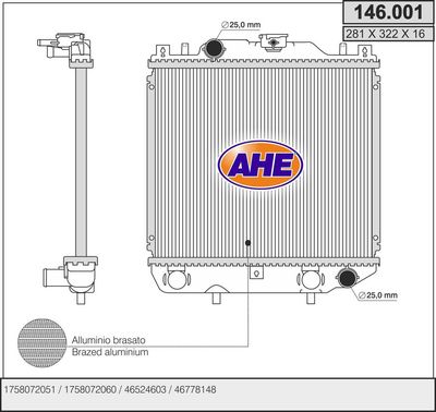 Радиатор, охлаждение двигателя AHE 146.001 для AIXAM 500