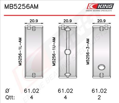 Комплект черупки на лагера на коляновия вал KING MB5256AM