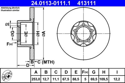 Тормозной диск ATE 24.0113-0111.1 для MERCEDES-BENZ HECKFLOSSE