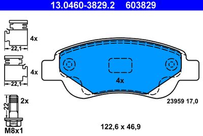 Комплект тормозных колодок, дисковый тормоз ATE 13.0460-3829.2 для TOYOTA AYGO