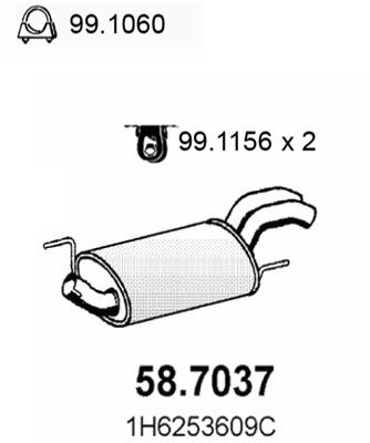 ASSO 58.7037 Глушитель выхлопных газов  для VW GOLF III (1H1) 2.8 VR6