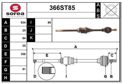 STARTCAR 366ST85 Полуось в сборе  для ALFA ROMEO 147 (937_) 1.9 JTDM 16V (937.AXN1B, 937.AXZ1B)