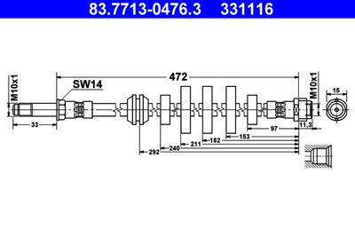 ATE 83.7713-0476.3 Тормозной шланг  для AUDI A5 (Ауди А5)