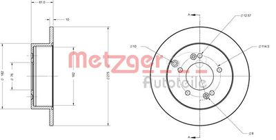 METZGER 6110459 Тормозные диски  для KIA CARENS III вэн (UN) 2.0 CVVT