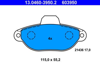 Комплект тормозных колодок, дисковый тормоз ATE 13.0460-3950.2 для LANCIA Y
