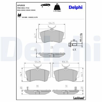 BREMSBELAGSATZ SCHEIBENBREMSE DELPHI LP1522