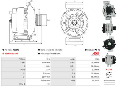 GENERATOR / ALTERNATOR AS-PL A3684S 4