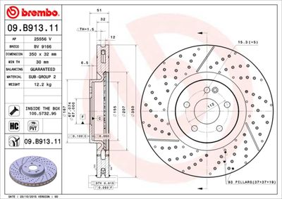Тормозной диск BREMBO 09.B913.11 для MERCEDES-BENZ CLA