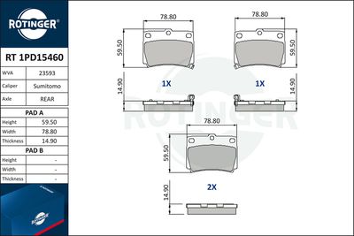 Zestaw klocków hamulcowych, hamulce tarczowe ROTINGER RT 1PD15460
