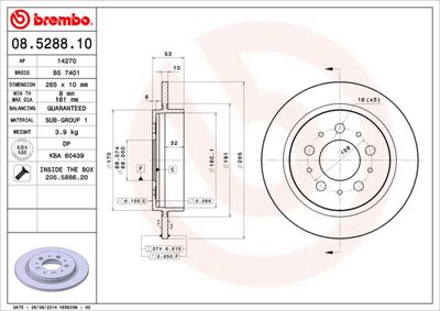 Тормозной диск BREMBO 08.5288.10 для VOLVO 960