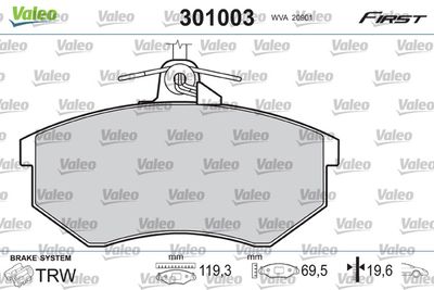 Комплект тормозных колодок, дисковый тормоз VALEO 301003 для AUDI 90