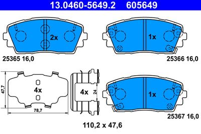 Комплект тормозных колодок, дисковый тормоз ATE 13.0460-5649.2 для KIA PICANTO