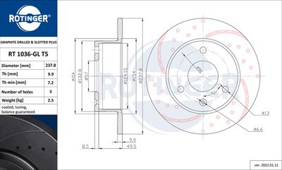 Tarcza hamulcowa ROTINGER RT 1036-GL T5