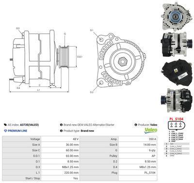 GENERATOR / ALTERNATOR AS-PL A3735VALEO 4
