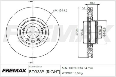 Тормозной диск FREMAX BD-3339 для ALPINA B3