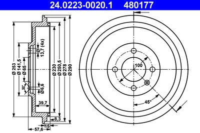 Тормозной барабан ATE 24.0223-0020.1 для SEAT INCA