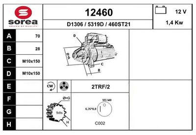 Стартер EAI 12460 для MITSUBISHI LANCER