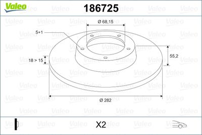 VALEO 186725 Тормозные диски для VW TRANSPORTER IV Автобус (70B, 70C, 7DB, 7DK, 70J, 70K, 7DC, 7