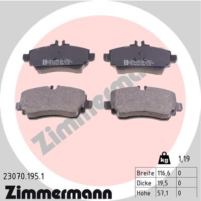 Комплект тормозных колодок, дисковый тормоз ZIMMERMANN 23070.195.1 для MERCEDES-BENZ VANEO