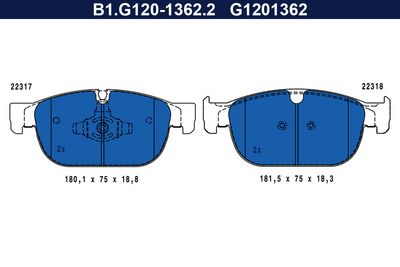 комплект спирачно феродо, дискови спирачки GALFER B1.G120-1362.2