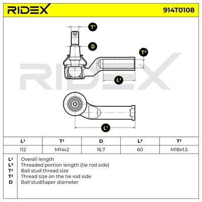 накрайник на напречна кормилна щанга RIDEX 914T0108