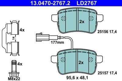 Комплект тормозных колодок, дисковый тормоз ATE 13.0470-2767.2 для ALFA ROMEO GIULIETTA