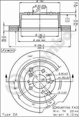 Тормозной диск BREMBO 09.3802.10 для FERRARI 400