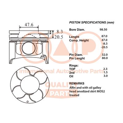Поршень IAP QUALITY PARTS 100-12032 для MITSUBISHI PAJERO