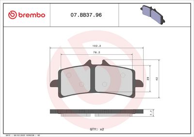 Brake pads Voor, beoogd gebruik: route, materiaal: organisch, 42x102,2x7,7mm