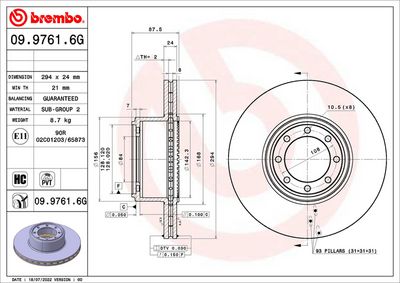 Tarcza hamulcowa BREMBO 09.9761.6G