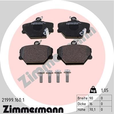 Комплект тормозных колодок, дисковый тормоз ZIMMERMANN 21999.160.1 для SMART CITY-COUPE