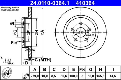 Тормозной диск ATE 24.0110-0364.1 для LEXUS CT
