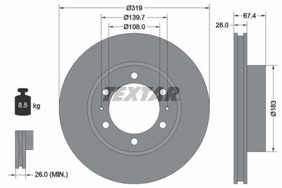 TEXTAR 92274903 Тормозные диски  для TOYOTA FORTUNER (Тойота Фортунер)