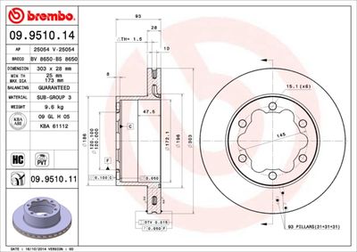 Тормозной диск BREMBO 09.9510.11 для VW CRAFTER