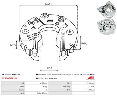 Usmerňovač alternátora AS-PL ARC0220S