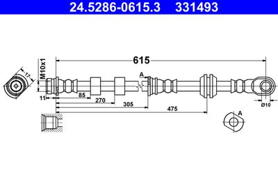 Тормозной шланг ATE 24.5286-0615.3 для MITSUBISHI ASX