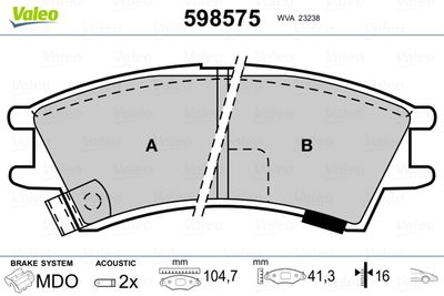 Комплект тормозных колодок, дисковый тормоз VALEO 598575 для HYUNDAI ATOS