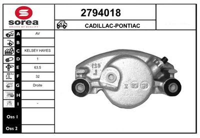 Тормозной суппорт EAI 2794018 для PONTIAC TRANS