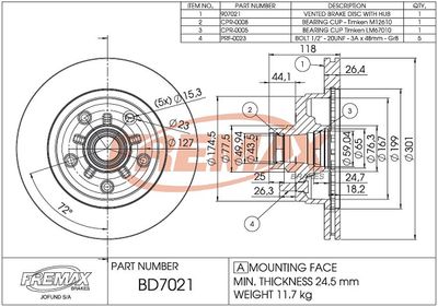 Тормозной диск FREMAX BD-7021-KT для CADILLAC FLEETWOOD