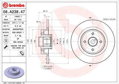 BREMBO Remschijf PRIME LINE - With Bearing Kit (08.A238.47)
