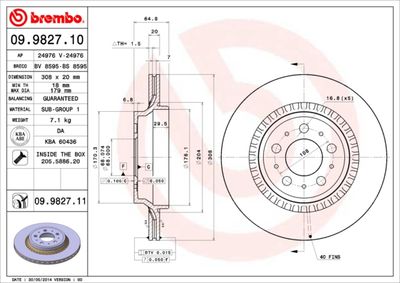 Тормозной диск BREMBO 09.9827.11 для VOLVO XC90
