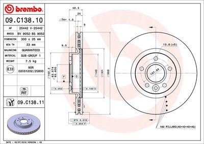 BREMBO 09.C138.11 Тормозные диски  для VOLVO V40 (Вольво В40)