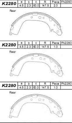 K2280 ASIMCO Комплект тормозных колодок
