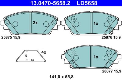 Комплект тормозных колодок, дисковый тормоз ATE 13.0470-5658.2 для MAZDA CX-3