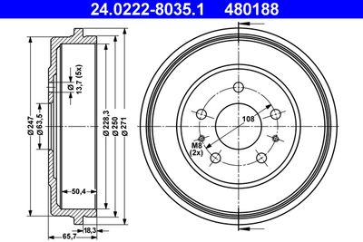 Тормозной барабан ATE 24.0222-8035.1 для FORD FOCUS
