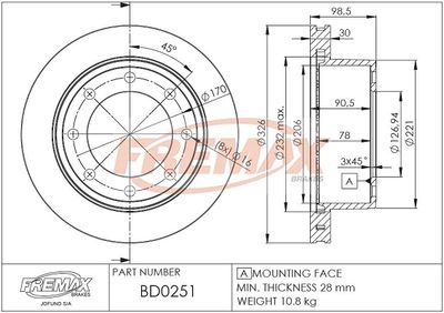 Тормозной диск FREMAX BD-0251 для FORD USA F-250